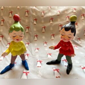 Vintage Elf Pixie Figurines Eyes Closed Matte Finish Japan 1950’s Christmas